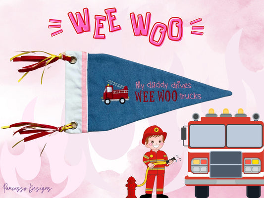 Wee Woo Hero Firetruck Pennant, Daddy’s Girl, Denim Flag