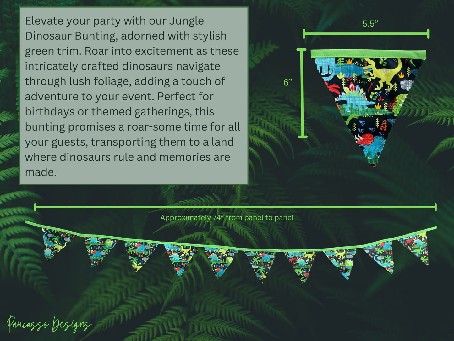 Jungle Dinosaur Bunting, Birthday Party Flags