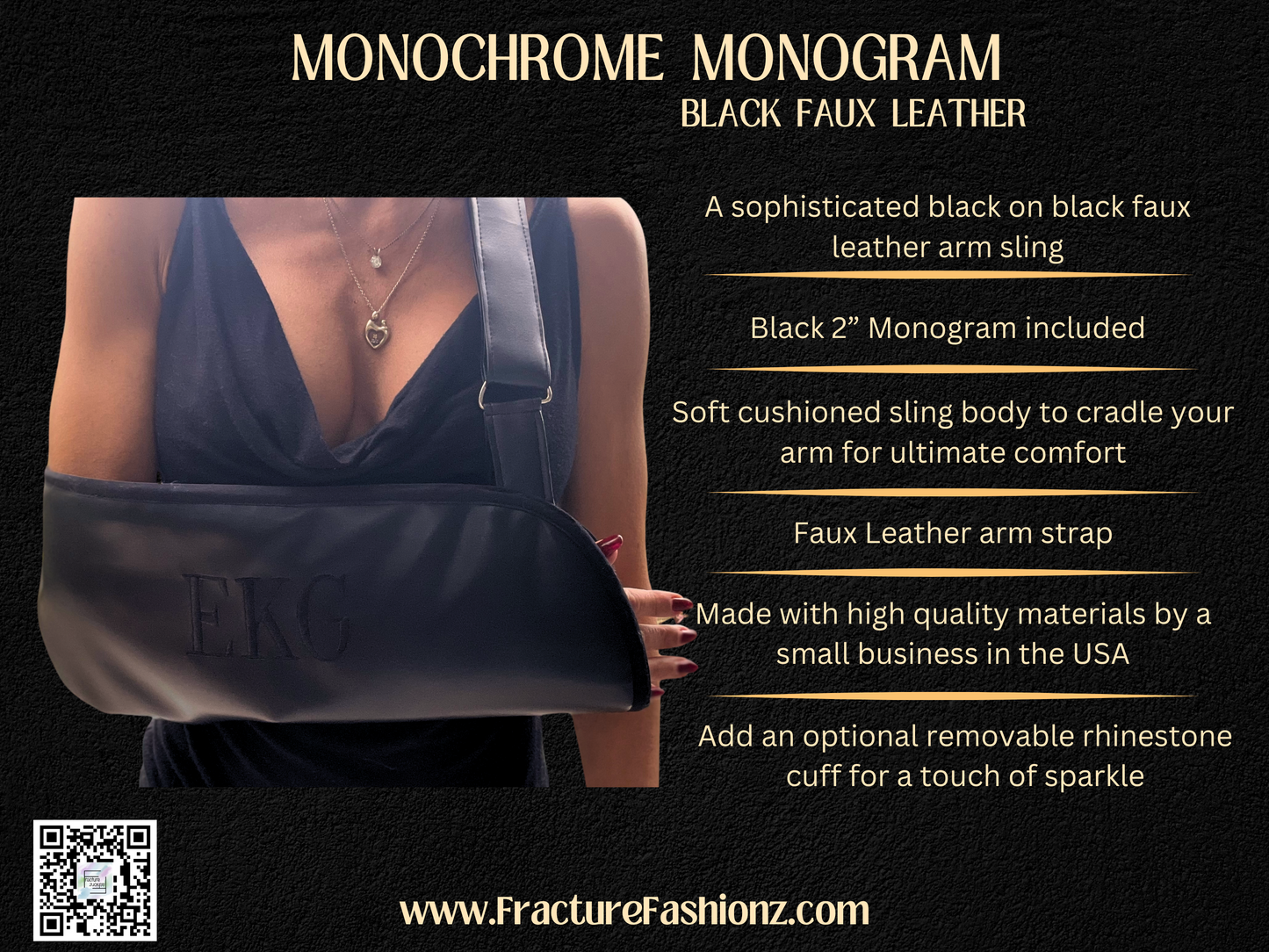 Monochrome Monogram Black Faux Leather Arm Sling
