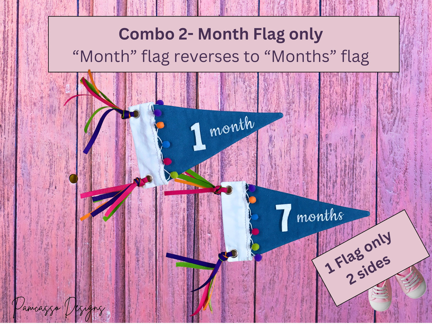 Pom Pom Baby Monthly Milestone Pennant, Denim Flag, Photo prop