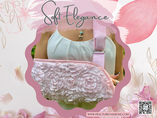 Soft Elegance: Padded Arm Sling with Soft Pink Chiffon 3D Flowers