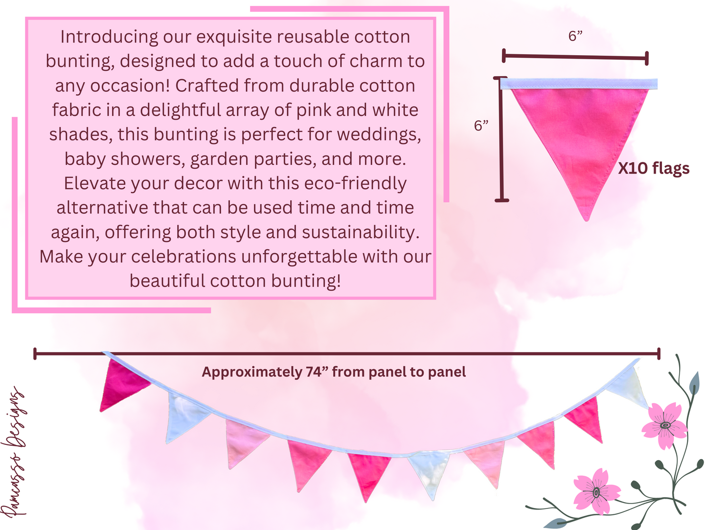Pink and White Cotton flag buntings