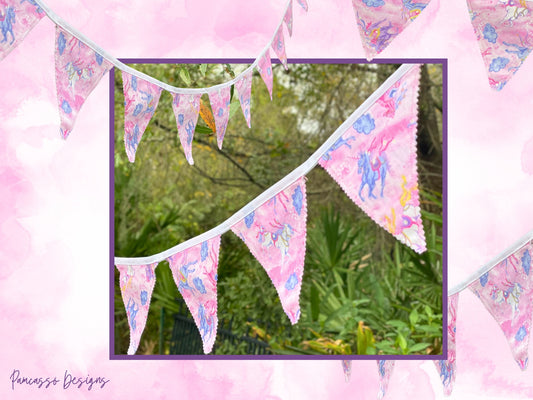 Whimsical Pink Unicorn Bunting, Birthday Party Flags