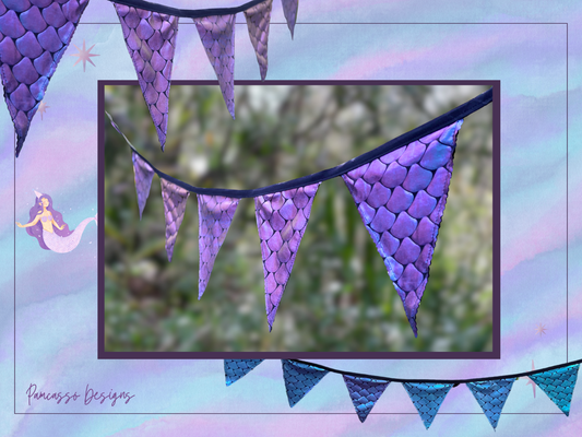 Holographic Mermaid Scales Bunting, Birthday Party Flag