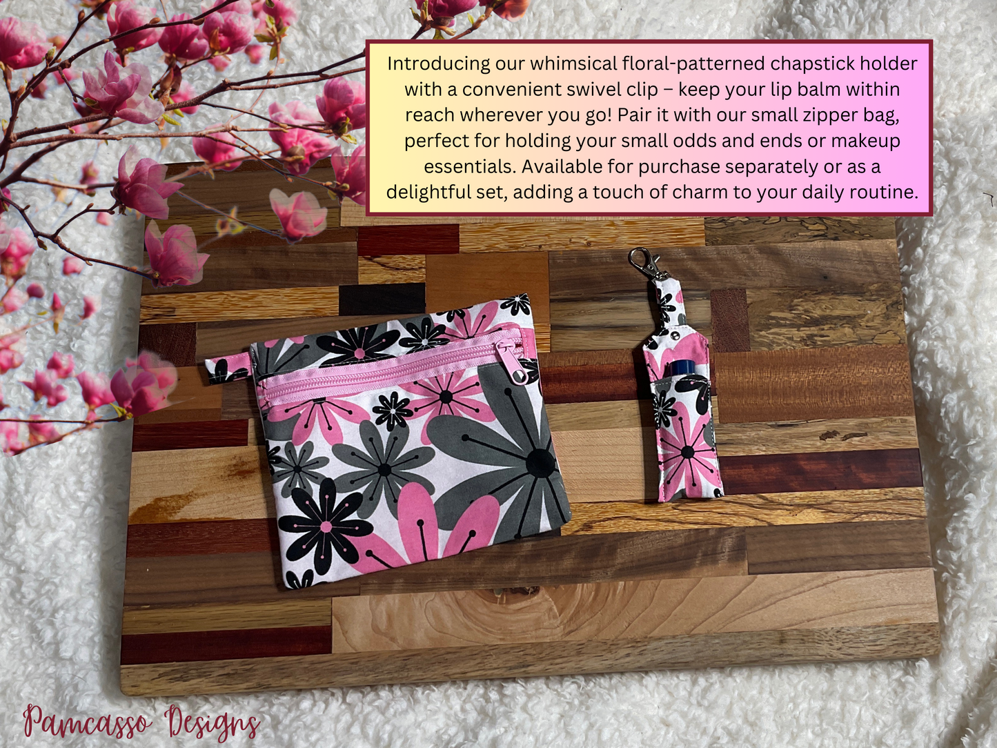 Whimsical Floral Lip Balm Holder Makeup Accessory Bag