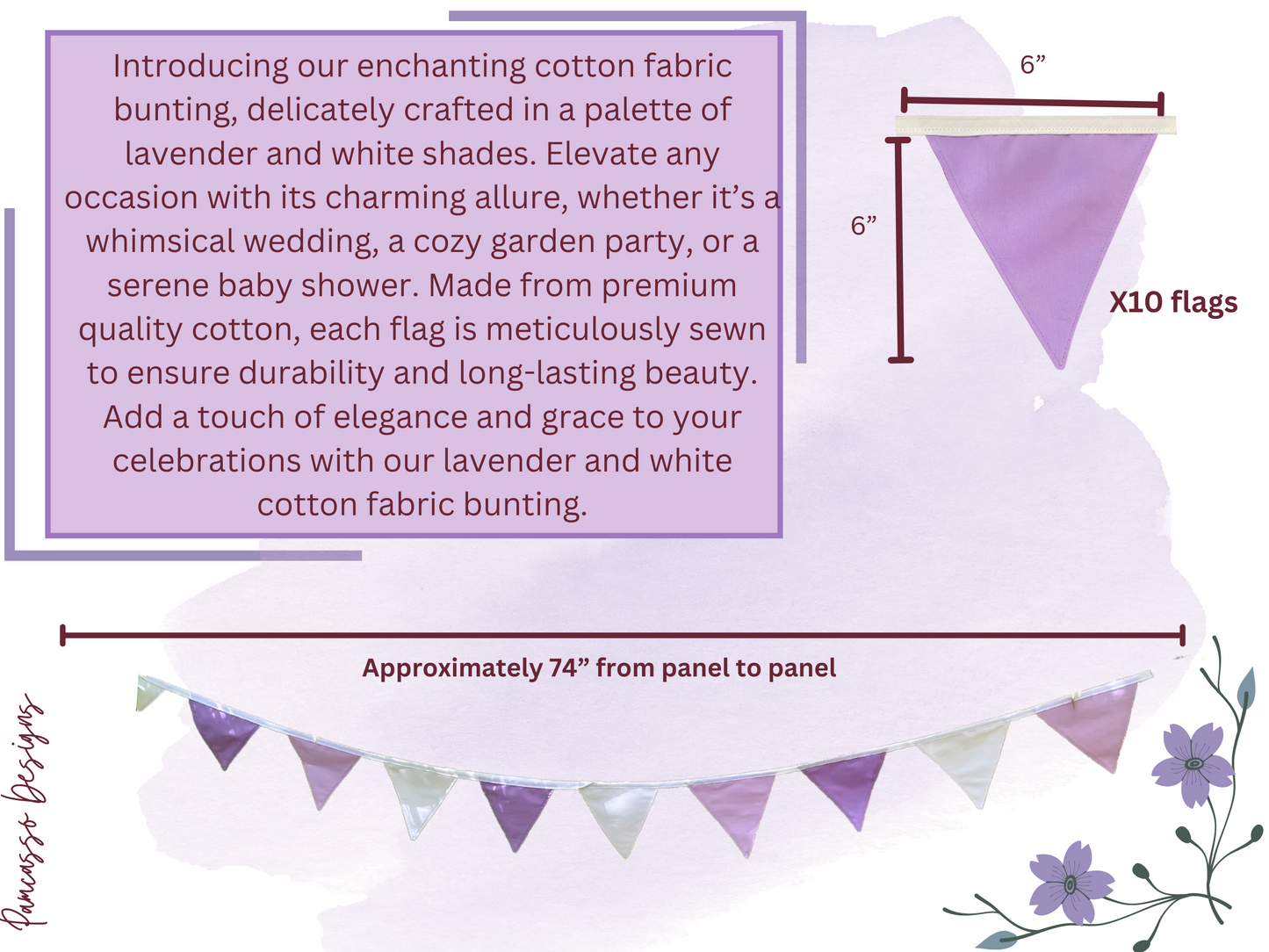Lavender and White Cotton flag buntings
