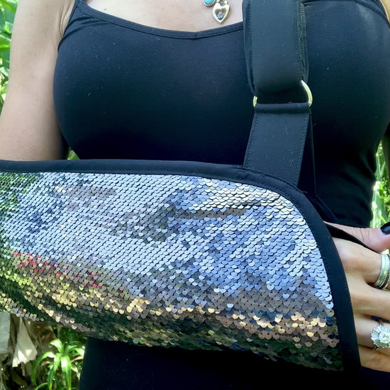 video of sparkles of black chic sequins fashion arm sling