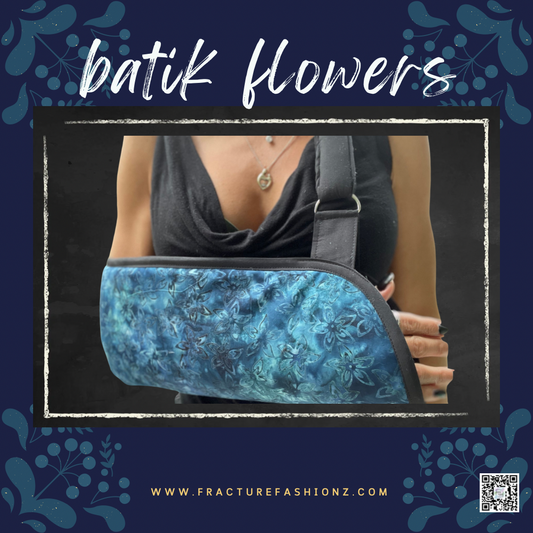 Blue batik fabric with subtle eclectic flowers arm sling