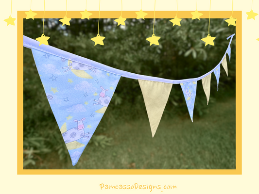 Whimsical Cow and Moon Nursery Bunting with Light Yellow Panels - Adorable Baby Room Decor - Gender Neutral Nursey Banner Decoration