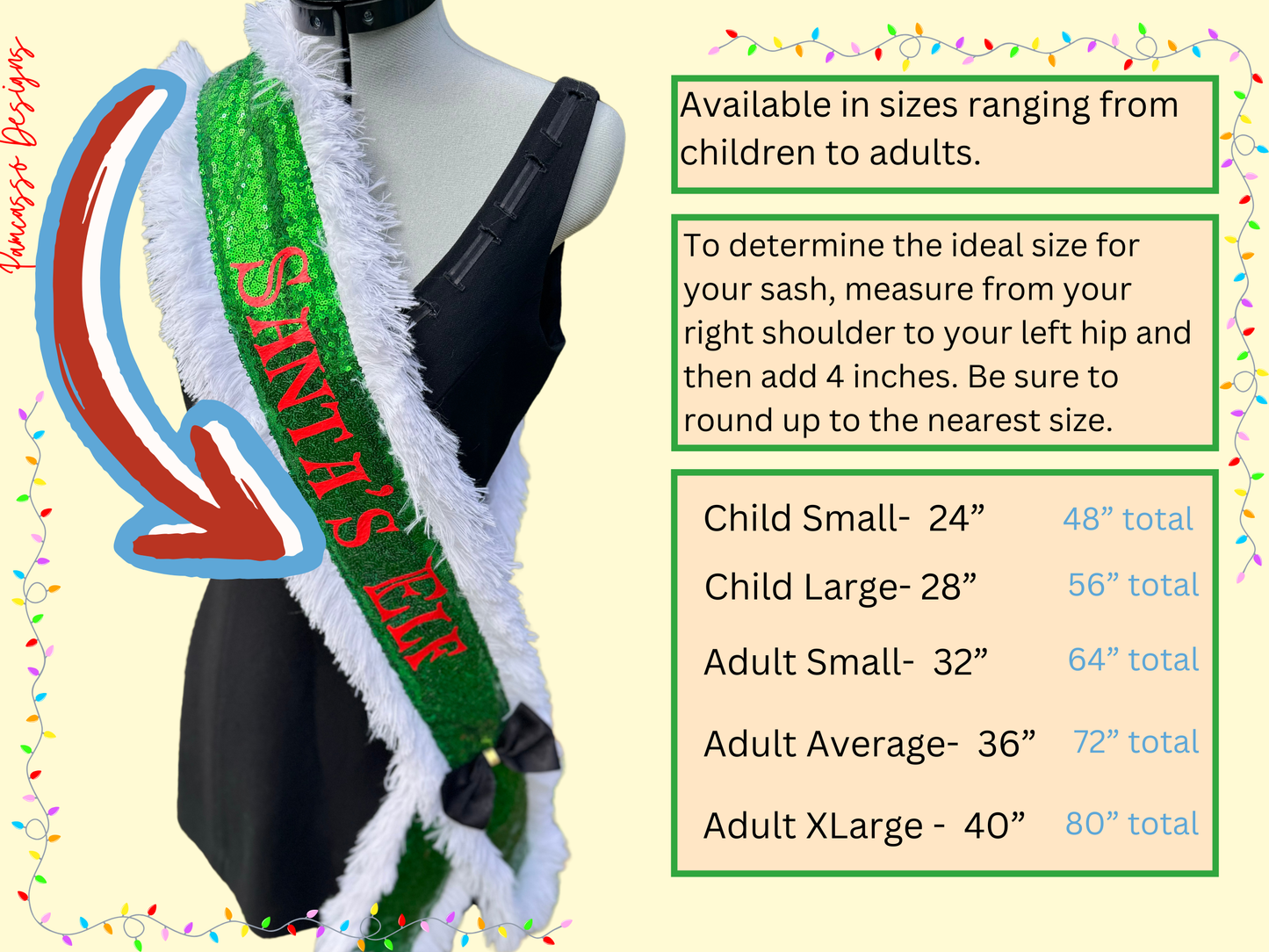 Sash | “Santa’s Elf” Green Sequin Sash Stole with Fur Trim – Santa’s Holiday Scarf Outfit