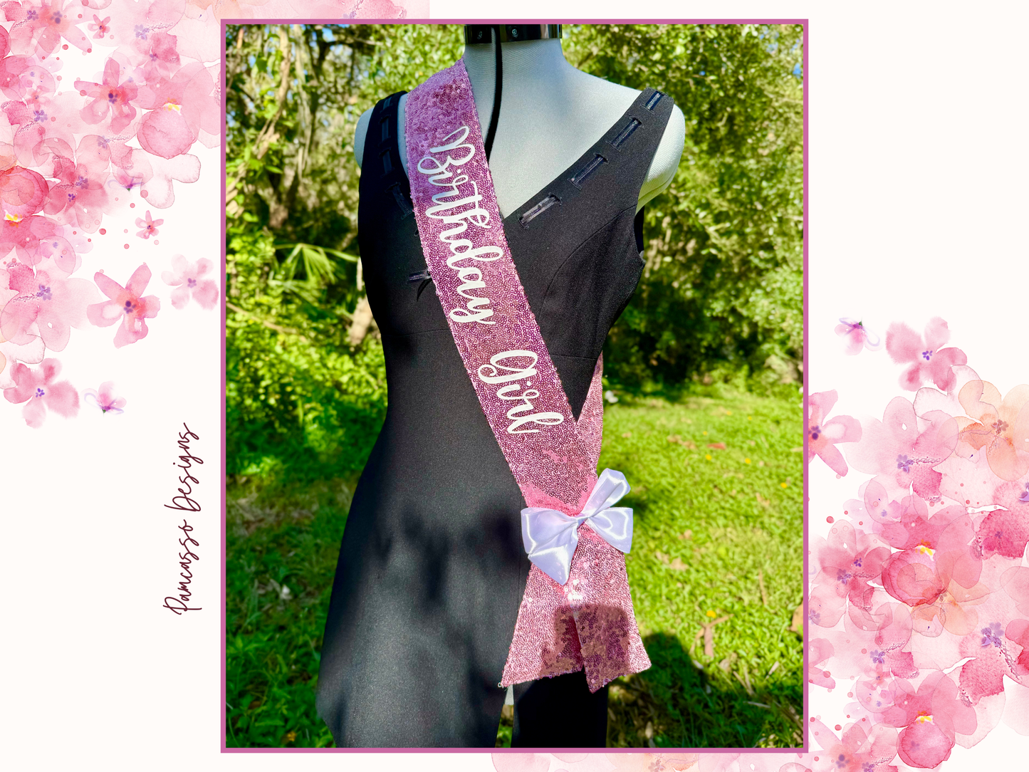 Celebrate in style with this stunning Pink Sequins Sash, perfect for making any birthday girl shine! Adorned with sparkling sequins and “Birthday Girl” elegantly written in white, this sash adds a touch of glamour to any outfit.