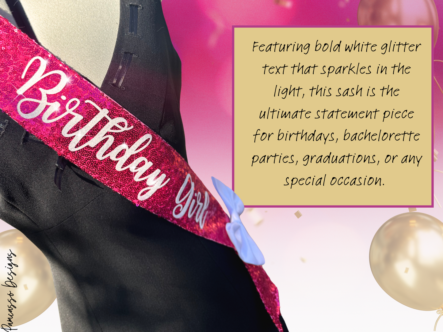 Sash | Sparkly Hot Pink Sequins Customizable Sash - birthday party scarf - celebration stole