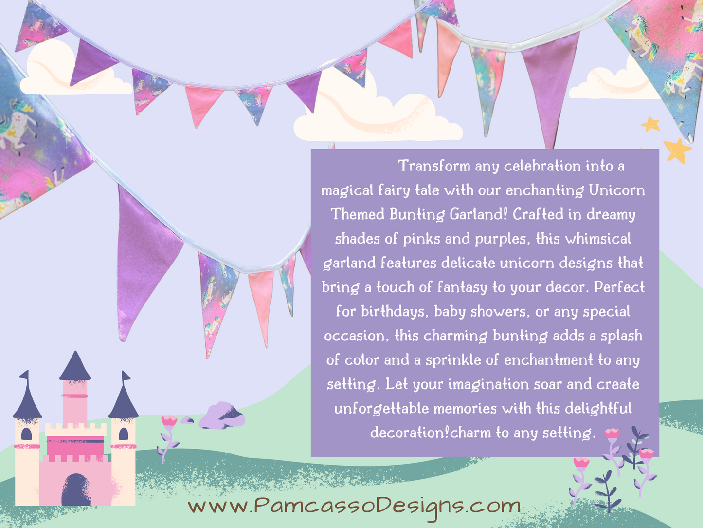 Unicorn Dreams Bunting Garland - Pink Purple Party Decoration, Birthday Party Flags