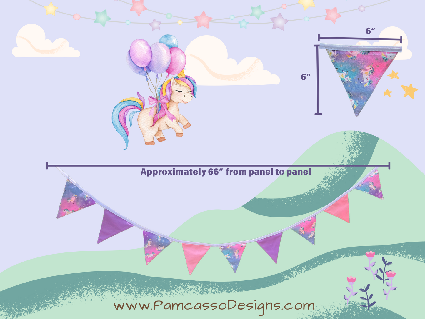 Unicorn Dreams Bunting Garland - Pink Purple Party Decoration, Birthday Party Flags