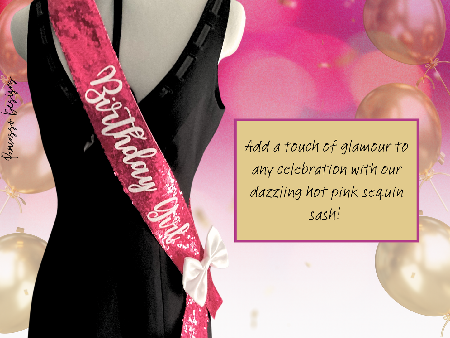 Sash | Sparkly Hot Pink Sequins Customizable Sash - birthday party scarf - celebration stole