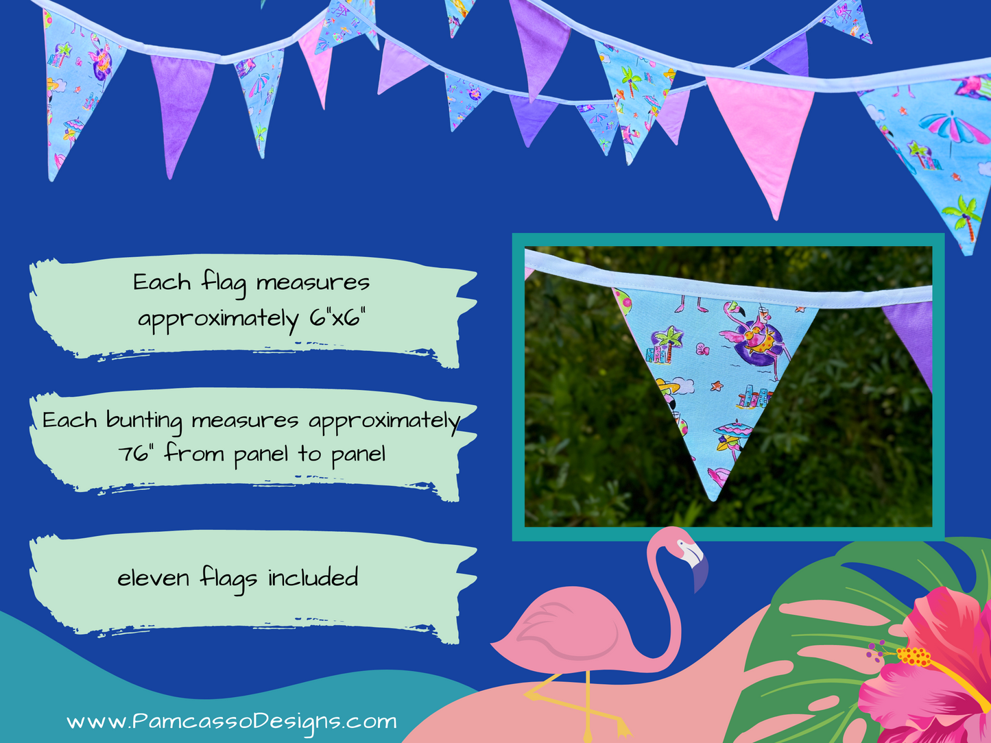 Bunting | Flamingo Beach Bunting – Tropical Hula Party Decor Garland - Party Decoration, Birthday Party Flags