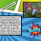 Superhero Bunting Garland - Blue & Green Pennants with Red Trim and Fun Hero Phrases