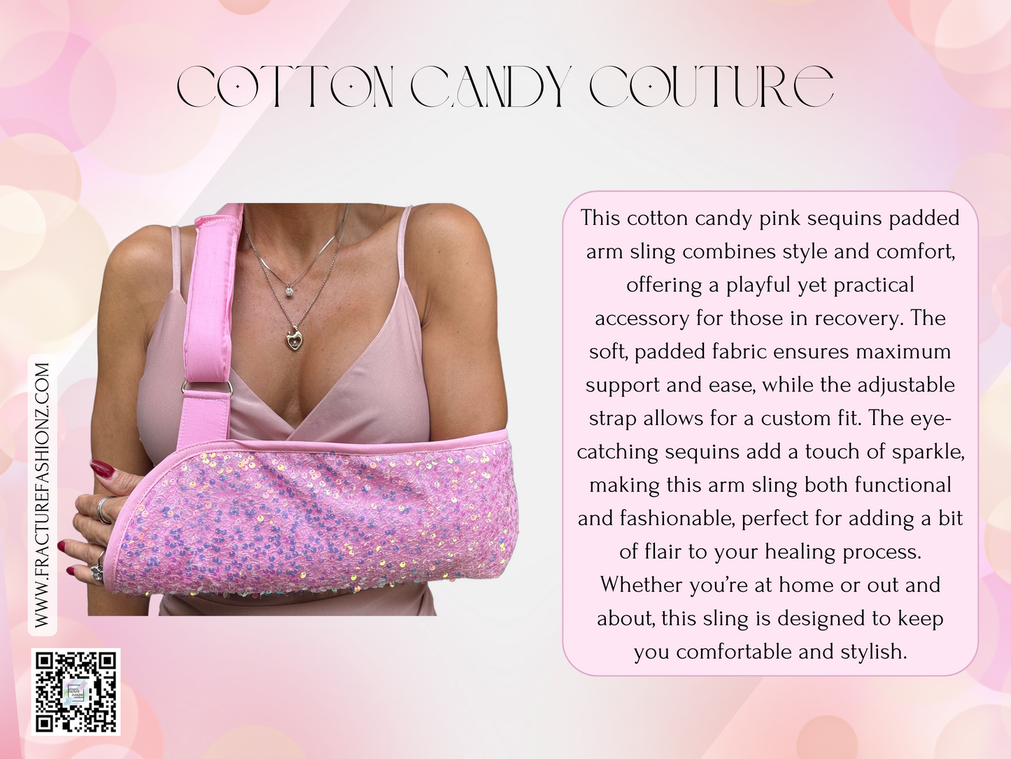 Arm Sling | Cotton Candy Couture:  Designer Pink Sequin Padded Arm Sling