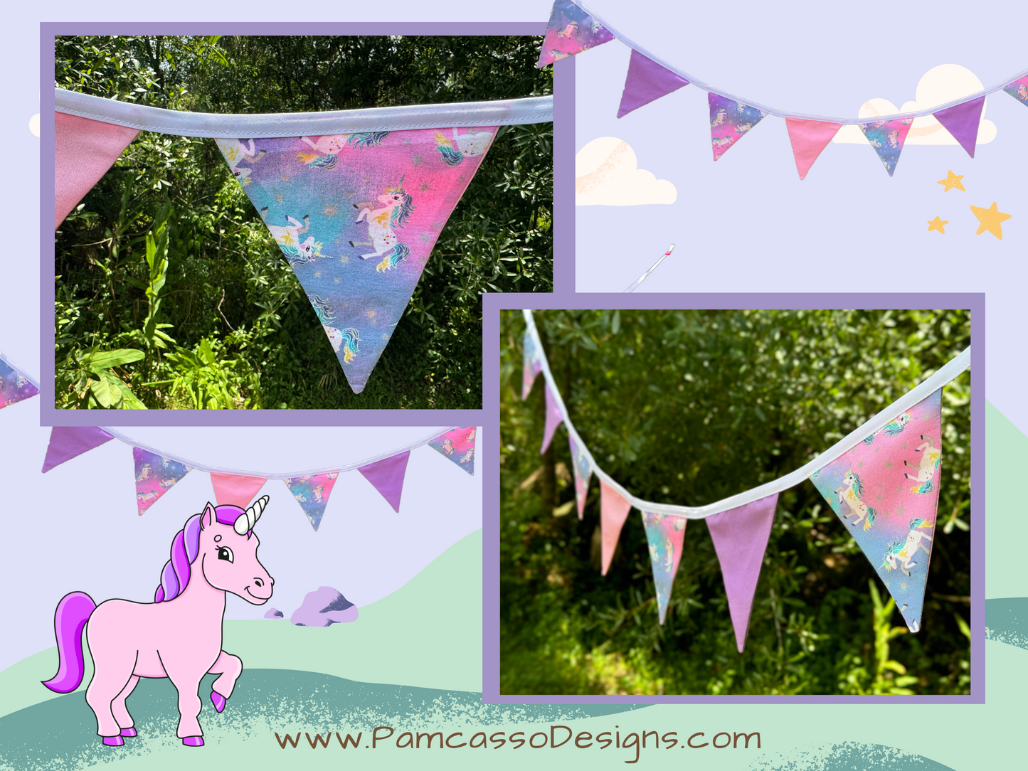 Unicorn Dreams Bunting Garland - Pink Purple Party Decoration, Birthday Party Flags