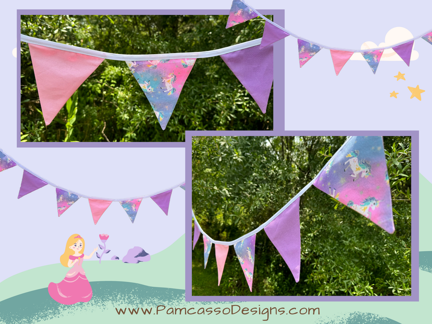 Unicorn Dreams Bunting Garland - Pink Purple Party Decoration, Birthday Party Flags