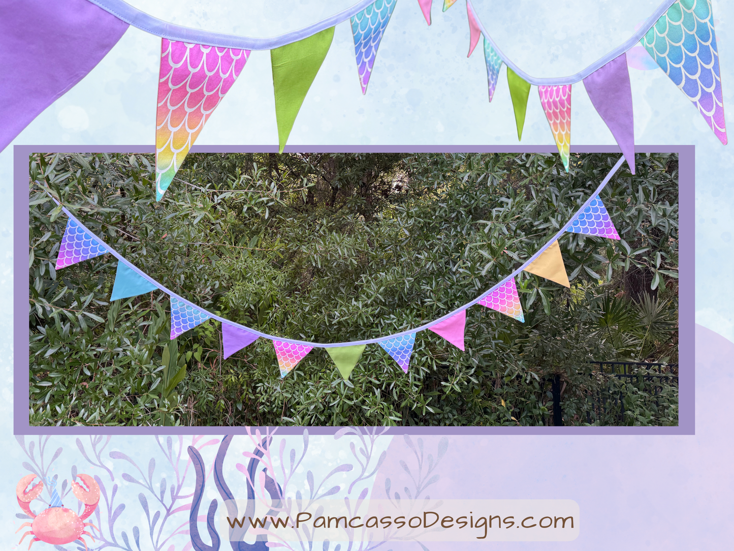 Bunting | Colorful Mermaid Scales Bunting Garland - Party Decoration, Birthday Party Flags