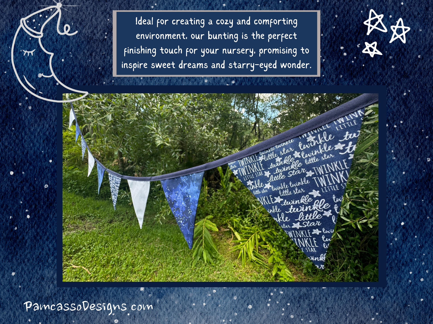 Twinkle Twinkle Little Star Nursery Bunting - Navy and Gray Baby Room Decor