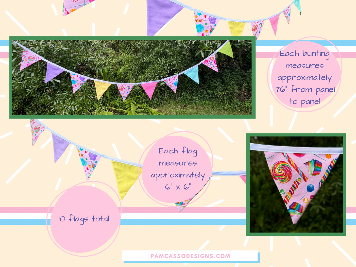 Bunting | Pastel Sweet Treats Fabric Bunting - Candy and Dessert Themed Party Flags Decoration