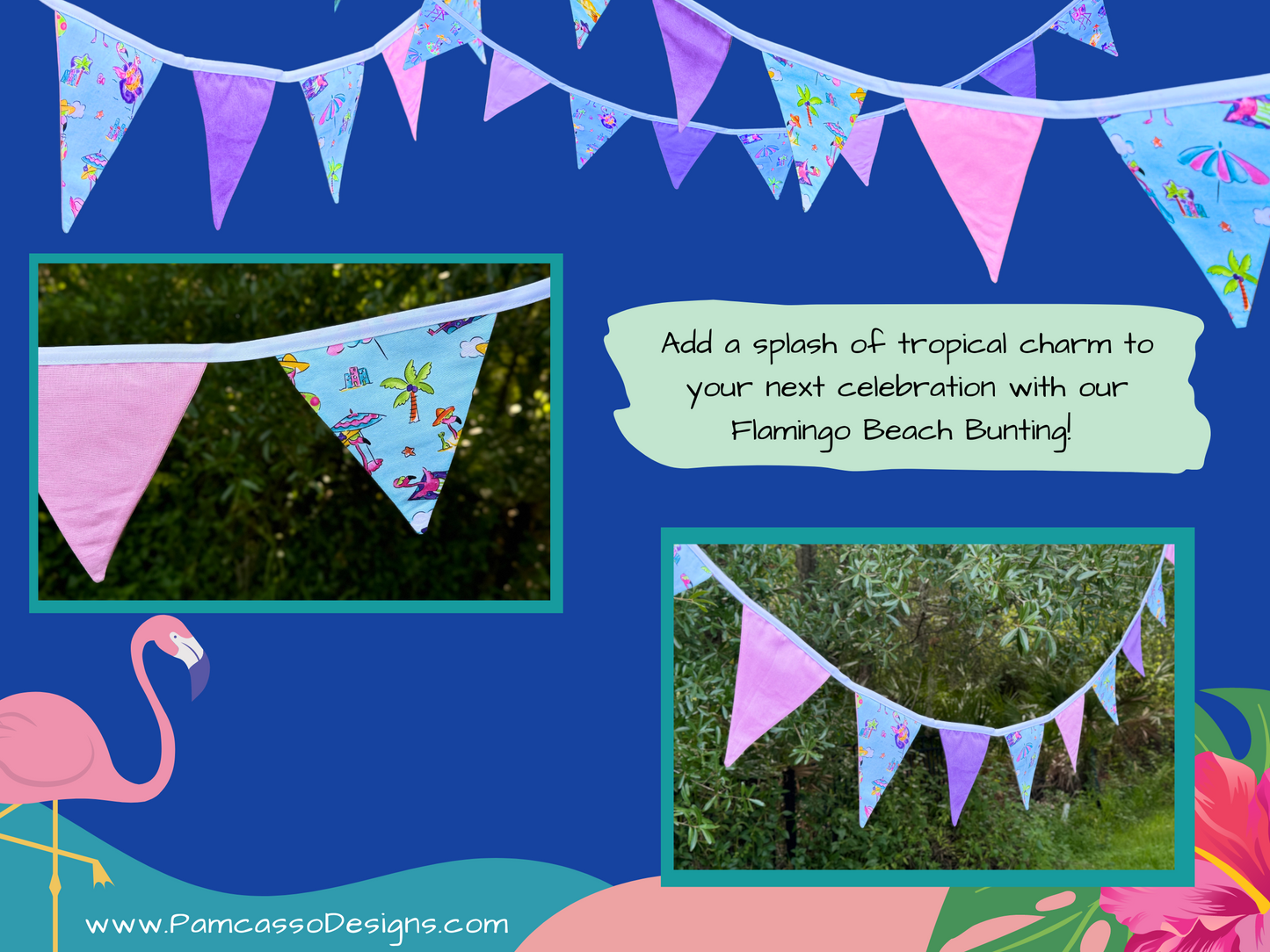 Bunting | Flamingo Beach Bunting – Tropical Hula Party Decor Garland - Party Decoration, Birthday Party Flags