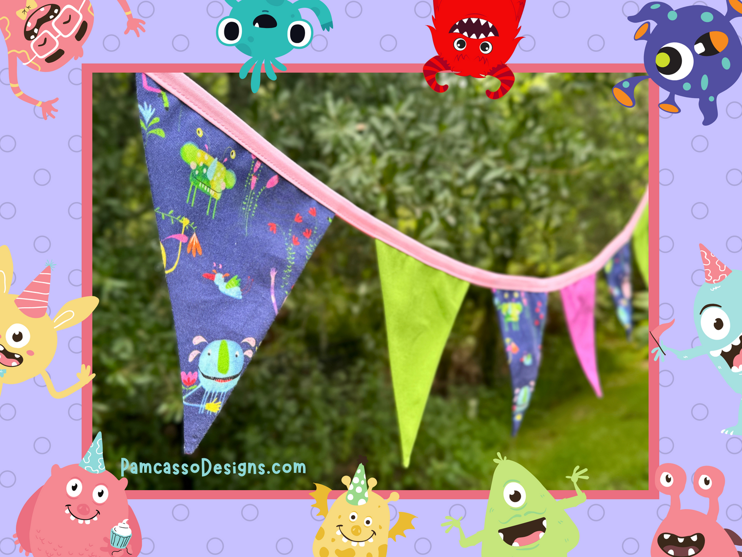 Bunting | Monster-Themed Colorful Cotton Bunting - Party Flags Decoration