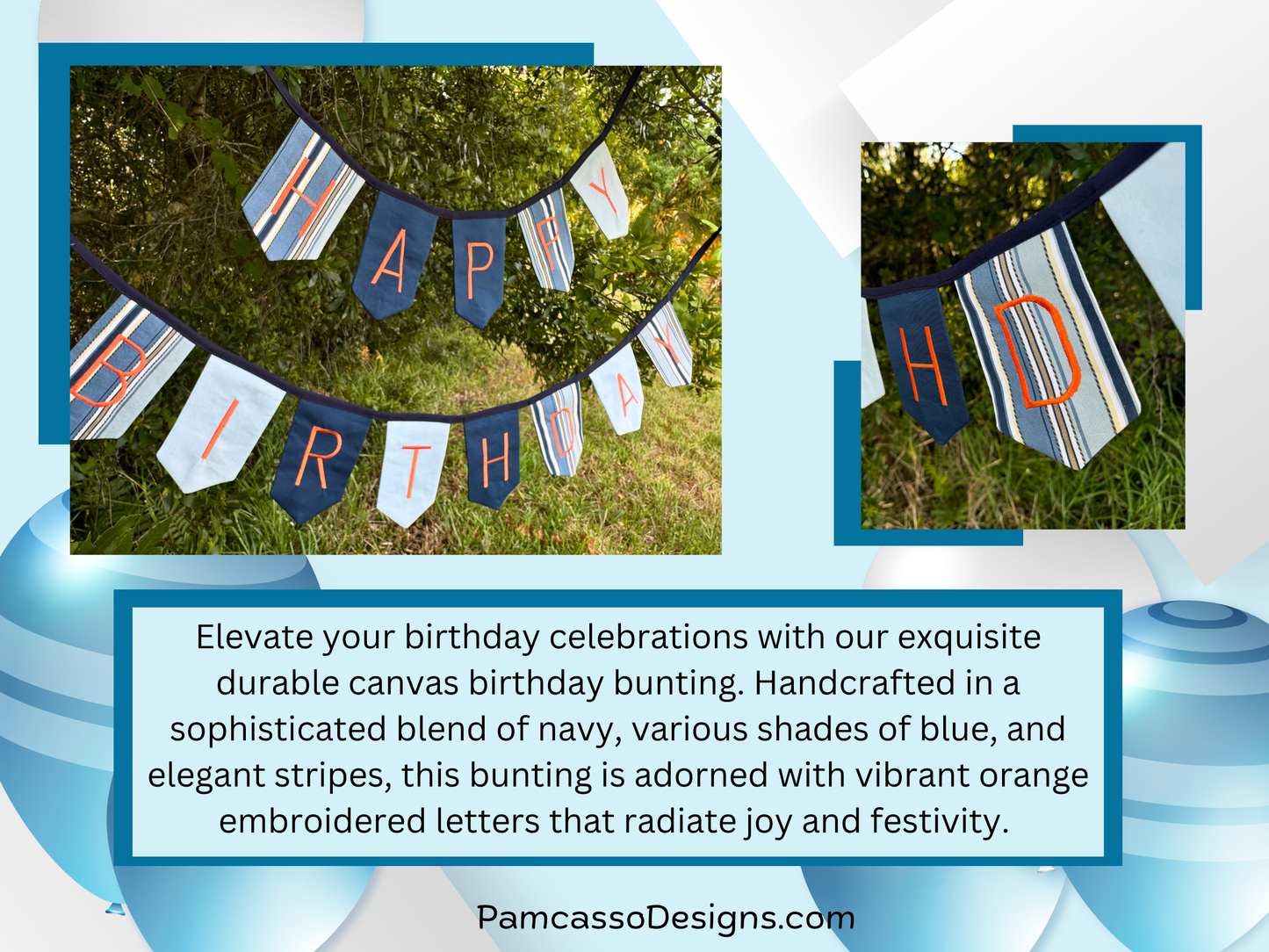 Bunting | Exquisite Durable Canvas Birthday Banner Bunting with Vibrant Embroidered Letters