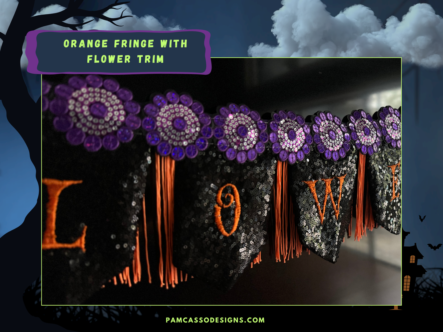 Sparkling Sequins Embroidered Halloween Bunting with Fun Fringe and Embellishments