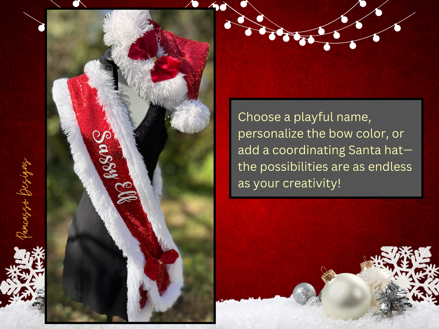 Sash | Mrs. Claus Red Sequin Sash Stole Scarf with Faux Fur Trim & Satin Bow - Santa - Christmas Party Accessory