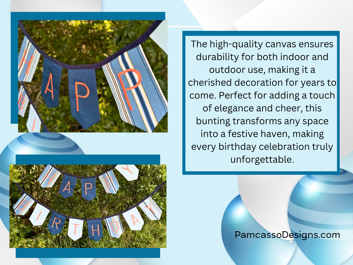 Bunting | Exquisite Durable Canvas Birthday Banner Bunting with Vibrant Embroidered Letters