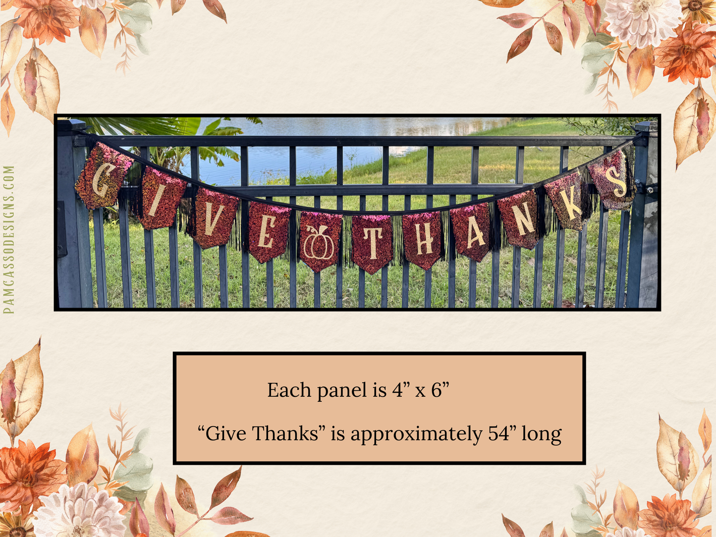 Bunting | Festive Thanksgiving Decor | Give Thanks Banner with Iridescent Sequins & Fringe