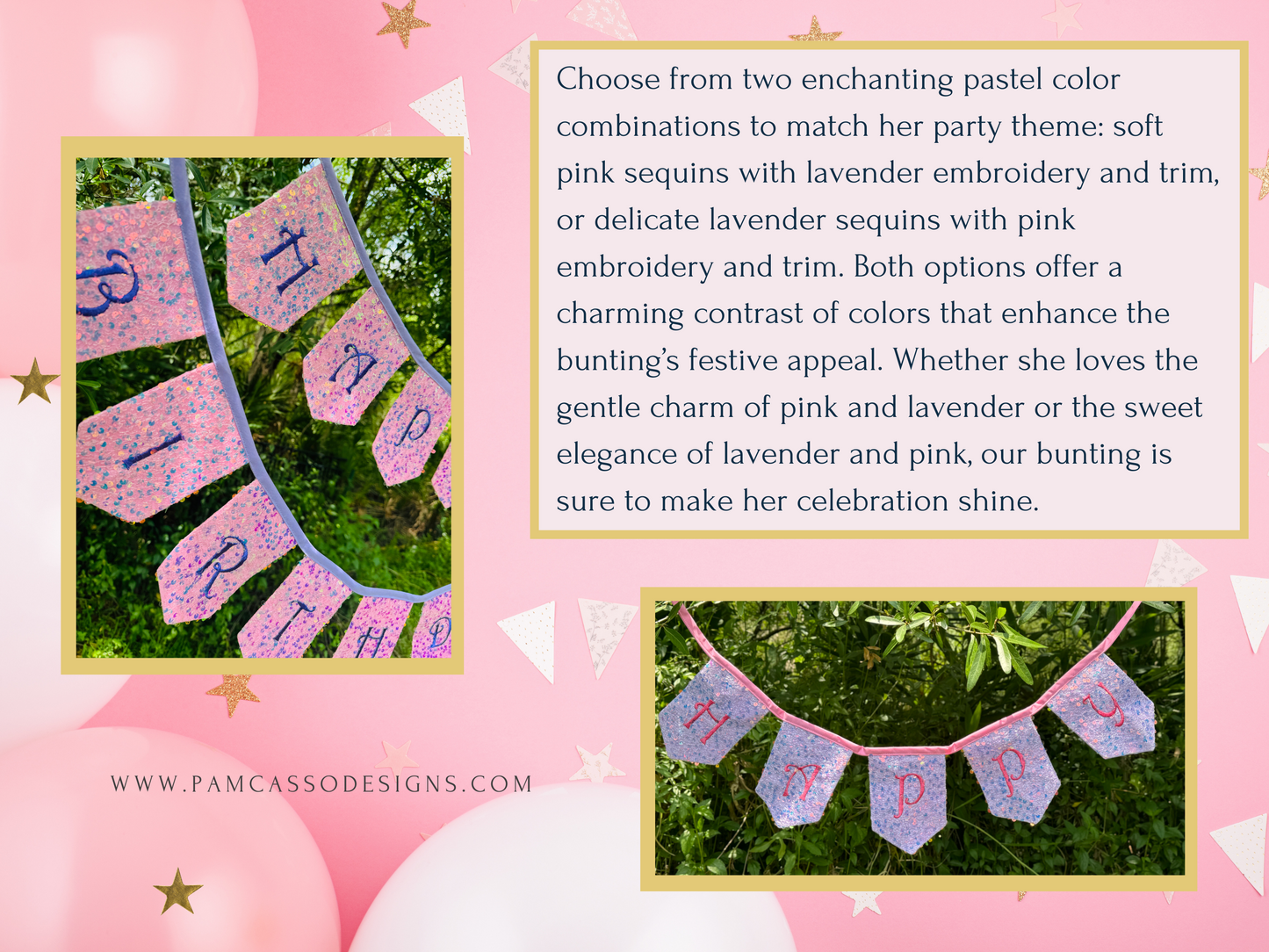 Bunting | Pastel Sequins Birthday Banner: Sparkle Party Flags