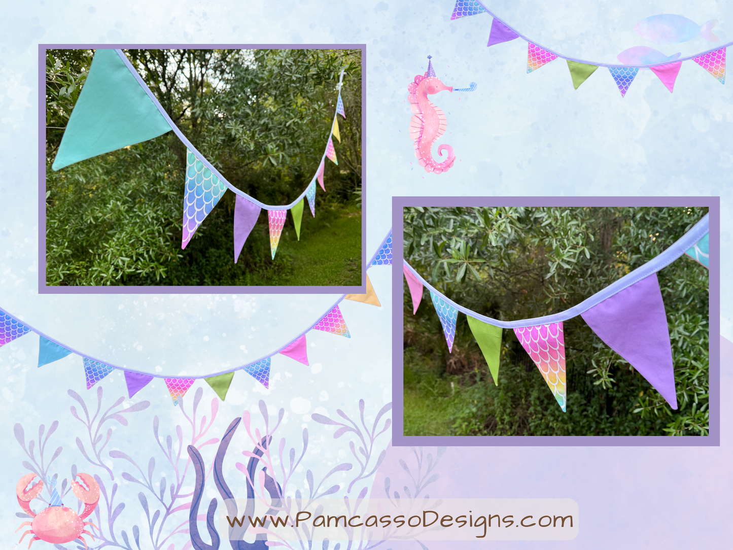 Bunting | Colorful Mermaid Scales Bunting Garland - Party Decoration, Birthday Party Flags