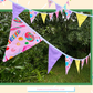 Guirlande | Guirlande de fanions en tissu "Douces gâteries pastel" - Décoration de fanions pour fête à thème bonbons et desserts