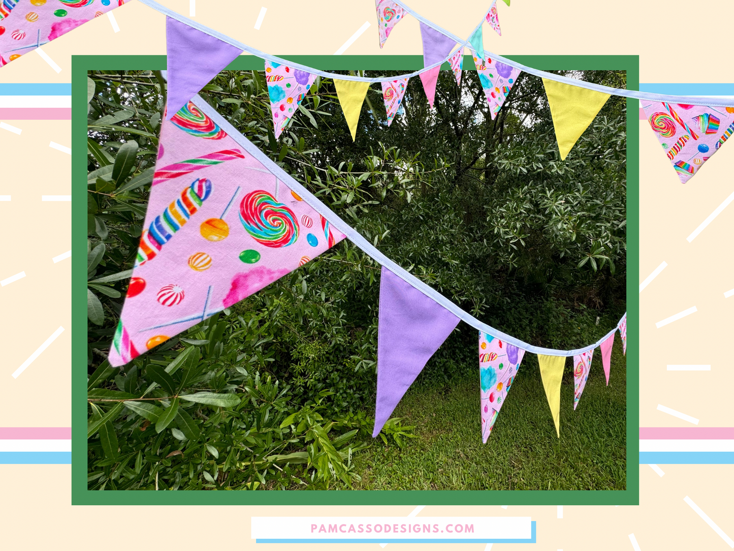 Bunting | Pastel Sweet Treats Fabric Bunting - Candy and Dessert Themed Party Flags Decoration