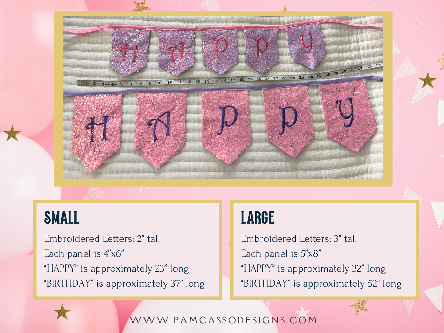 Bunting | Pastel Sequins Birthday Banner: Sparkle Party Flags