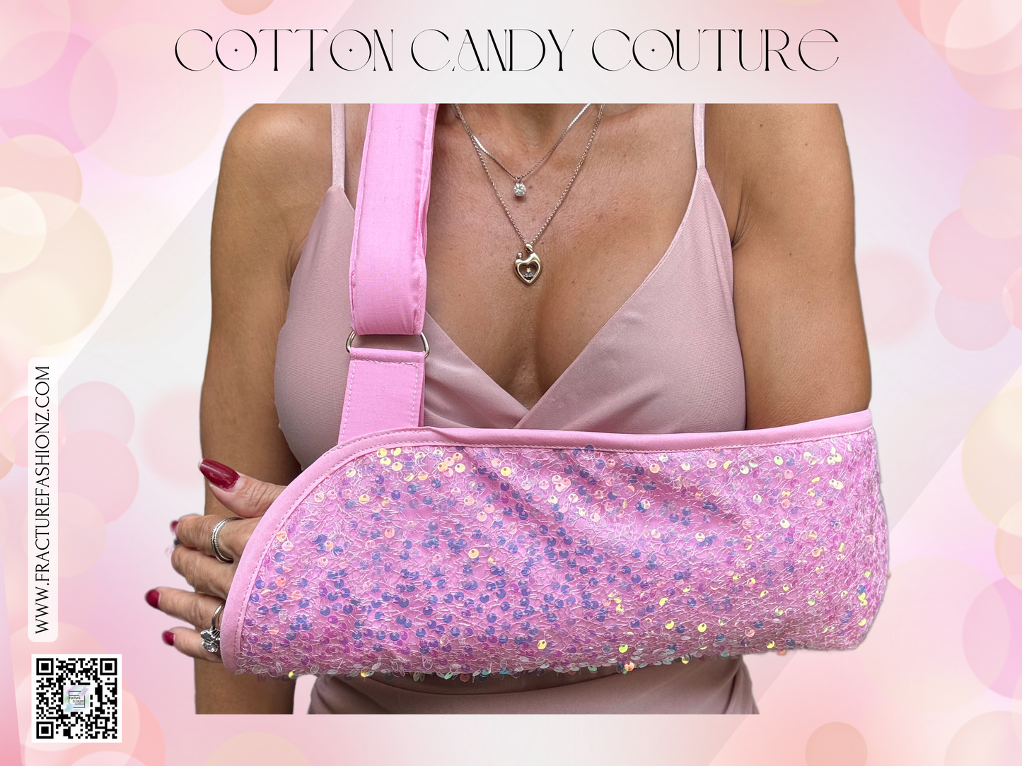 Arm Sling | Cotton Candy Couture:  Designer Pink Sequin Padded Arm Sling