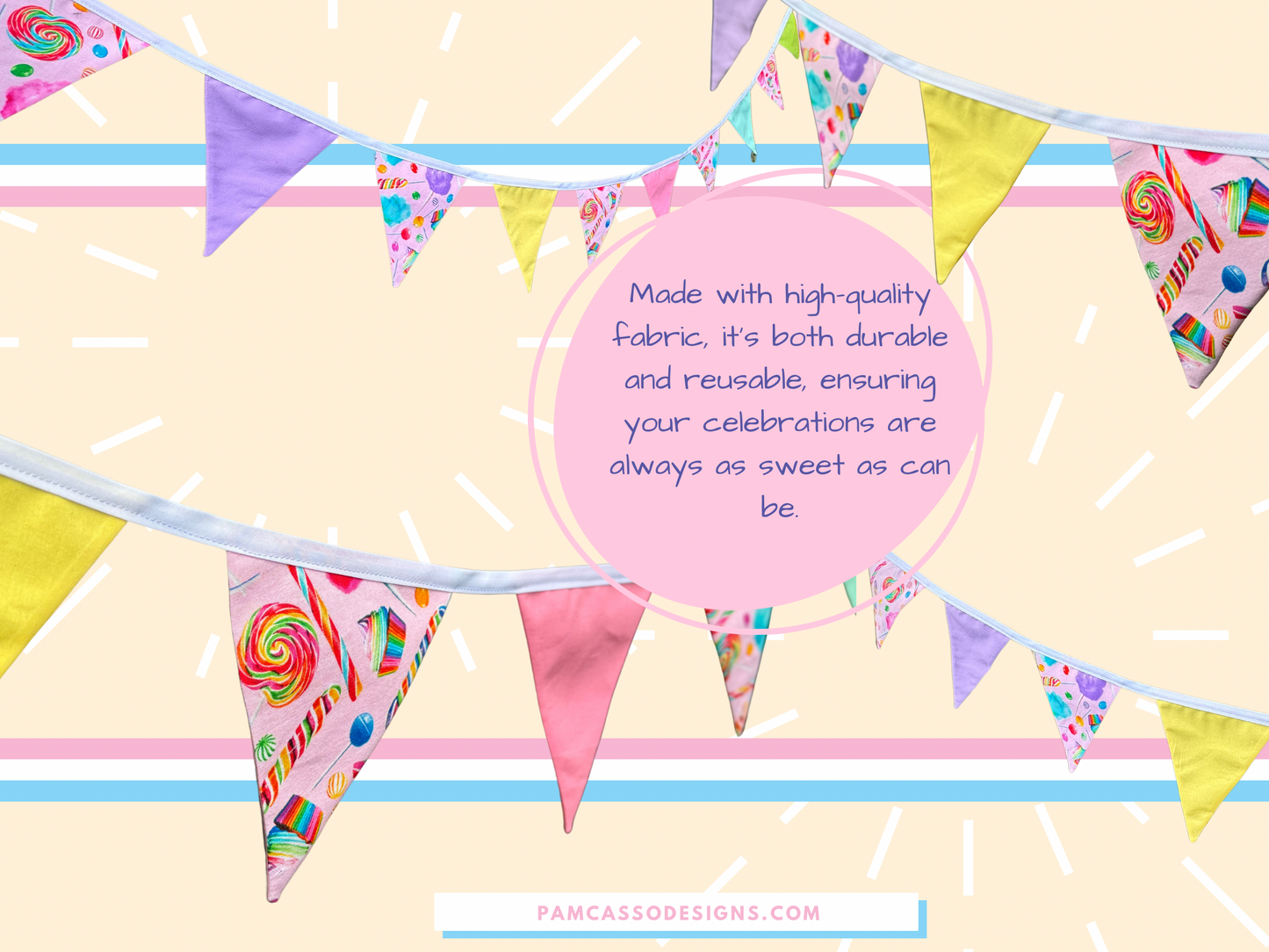 Bunting | Pastel Sweet Treats Fabric Bunting - Candy and Dessert Themed Party Flags Decoration