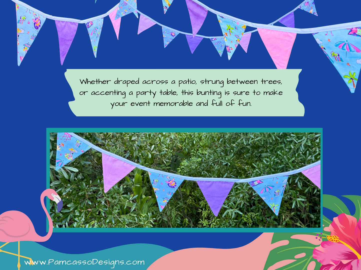 Bunting | Flamingo Beach Bunting – Tropical Hula Party Decor Garland - Party Decoration, Birthday Party Flags