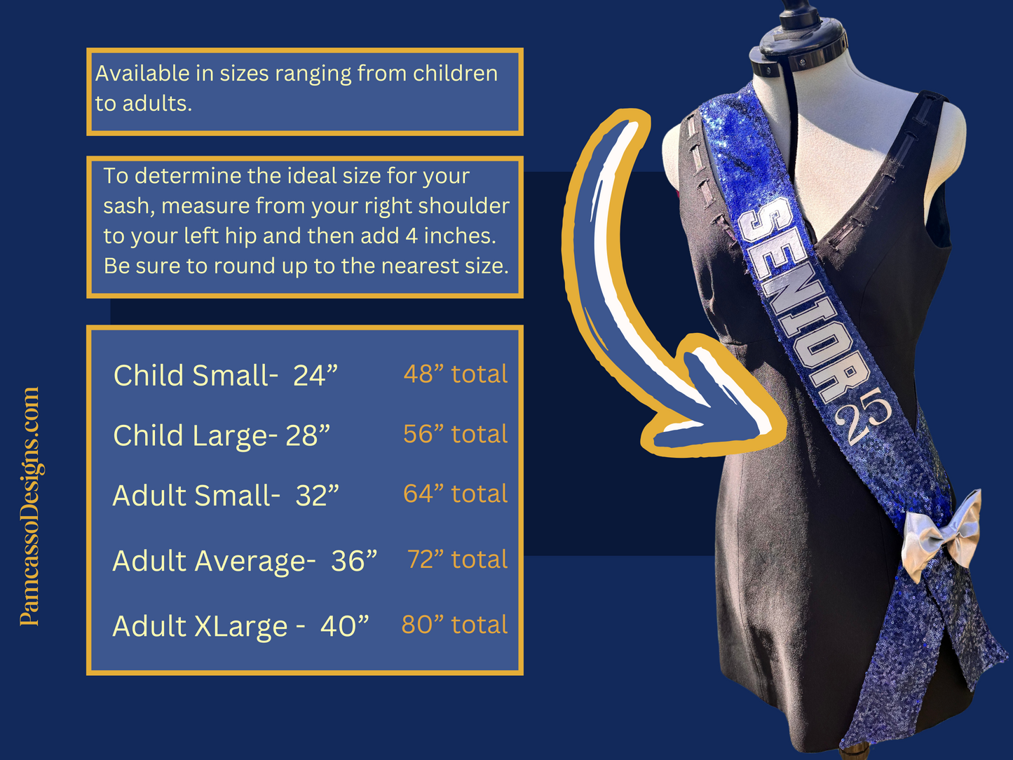 Sash | Elegant Royal Blue Customizable Sash - gradauation stole - party scarf - birthday accessory