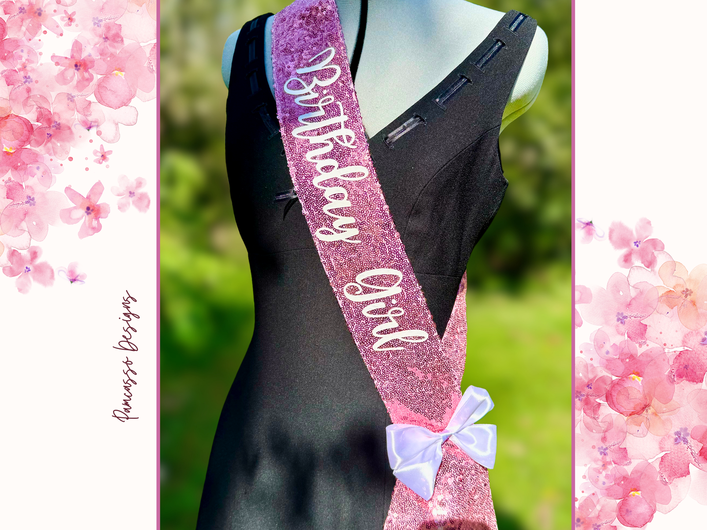 Sash | Birthday Girl Pink Sparkly Sequins Sash with Satin Bow