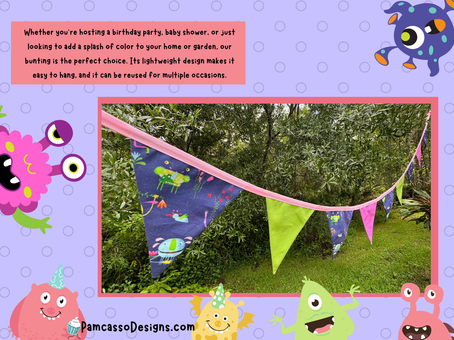 Bunting | Monster-Themed Colorful Cotton Bunting - Party Flags Decoration