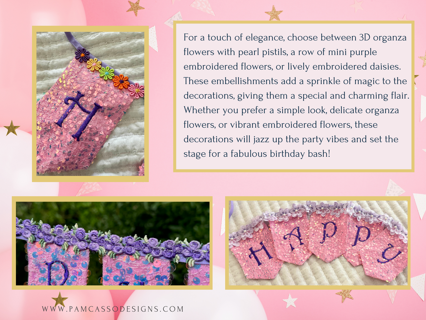 Bunting | MINI Tabletop Pastel Sequins Birthday Bunting: Sparkle and Elegance for Her Special Day