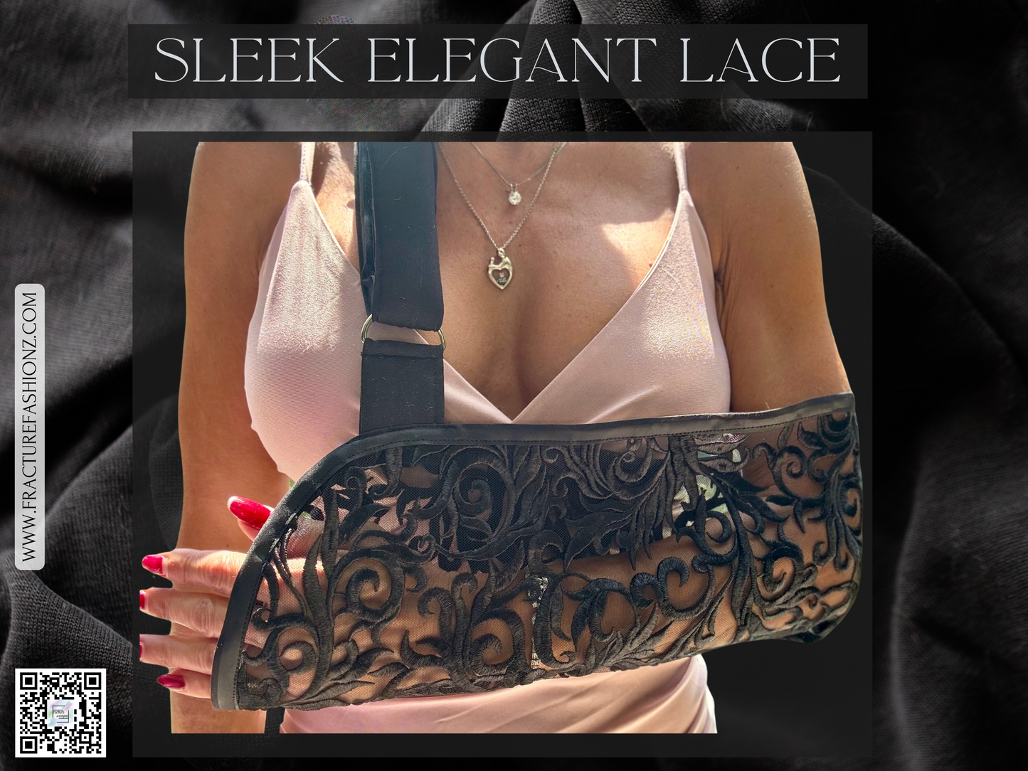 Sleek Elegant Black Lace Arm Sling - Designer Embroidered Black Lace