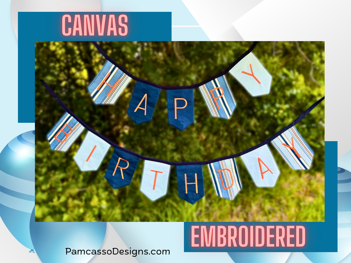 Bunting | Exquisite Durable Canvas Birthday Banner Bunting with Vibrant Embroidered Letters