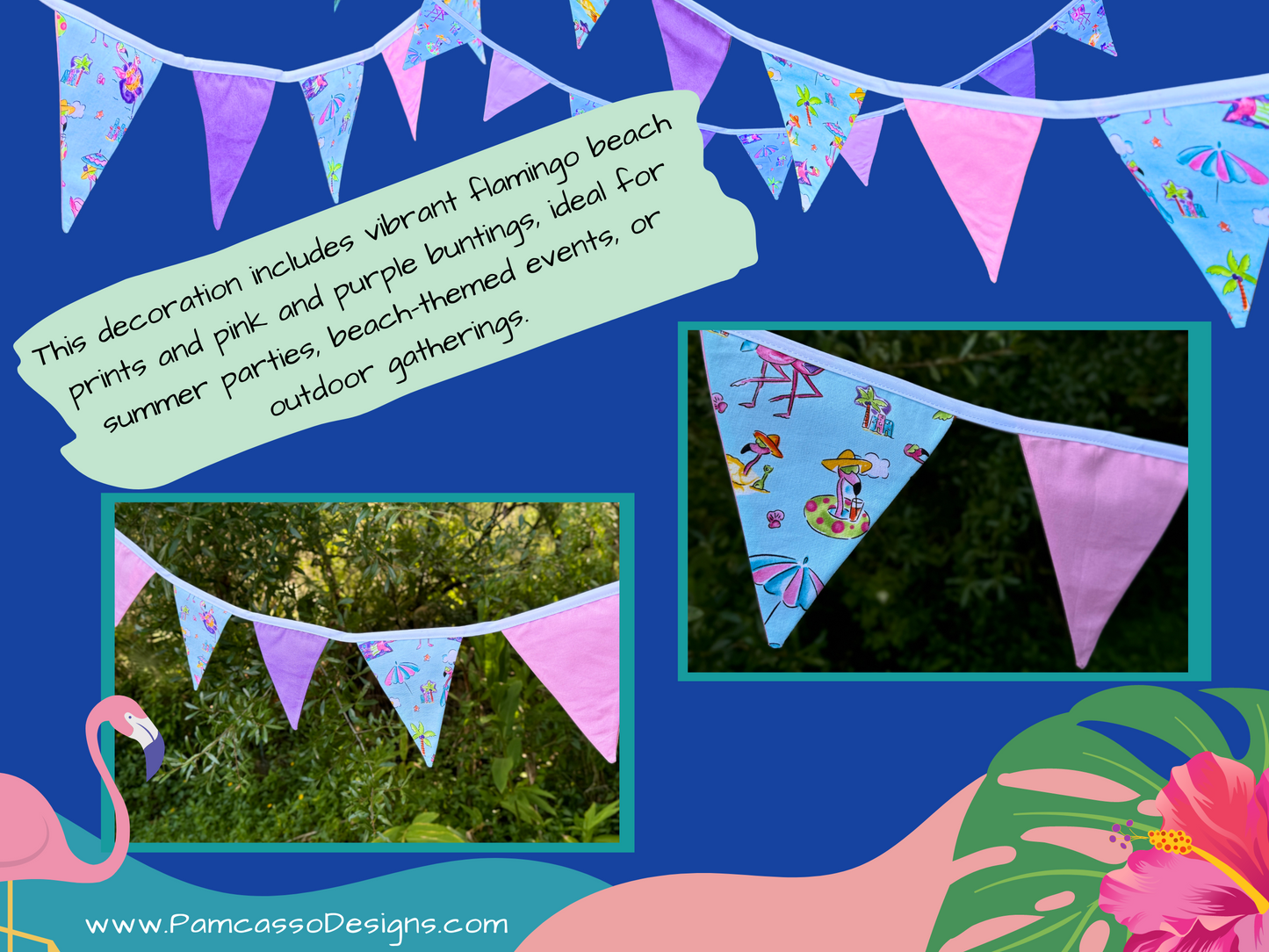 Bunting | Flamingo Beach Bunting – Tropical Hula Party Decor Garland - Party Decoration, Birthday Party Flags