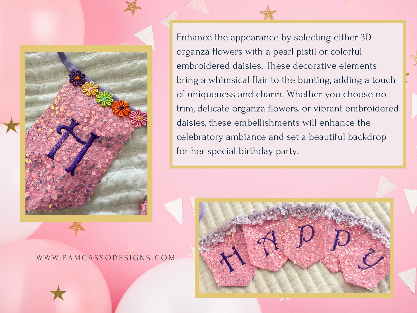 Bunting | Pastel Sequins Birthday Banner: Sparkle Party Flags